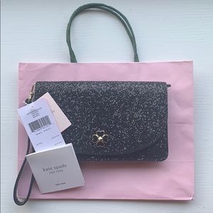 Black Glitter Kate Spade Clutch Wallet on Chain